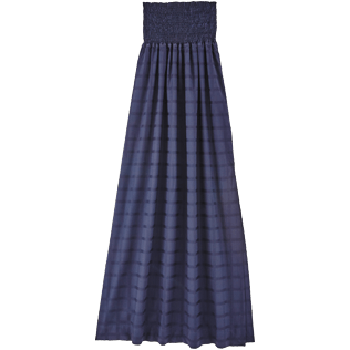 Donna Altri Grafico - Vestito donna lungo con corpetto in voile di cotone Carreaux, Blu marine front Donna Altri Grafico - Vestito donna lungo con corpetto in voile di cotone Carreaux, Blu marine front