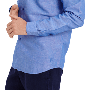 Hombre Autros Liso - Camisa en lino de algodón liso para hombre, Azul neptuno supp1 Hombre Autros Liso - Camisa en lino de algodón liso para hombre, Azul neptuno supp1