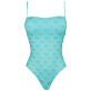 Women One piece Printed - Women Swimsuit Iridescent Flowers of Joy, Lazulii blue front view