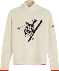 Men Others Terry jacquard - Men Wool Turtleneck Jacquard Sweater, Off white front view