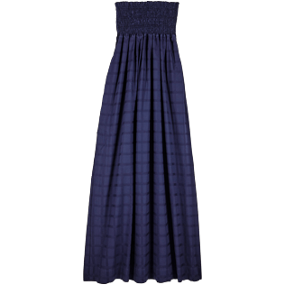 Donna Altri Grafico - Vestito donna lungo con corpetto in voile di cotone Carreaux, Blu marine back Donna Altri Grafico - Vestito donna lungo con corpetto in voile di cotone Carreaux, Blu marine back