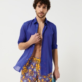 Uomo Altri Unita - Camicia unisex in voile di cotone tinta unita, Purple blue dettagli vista 1