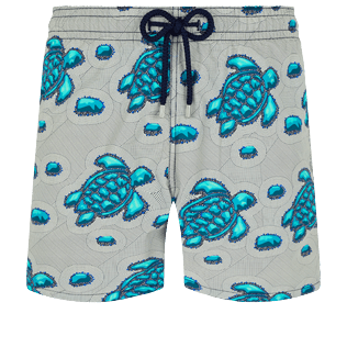Men Classic Printed - Men Swim Trunks Turtles Jewels, Ming blue front view