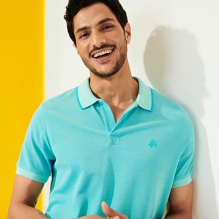 Picture of Men Others Solid - Men Cotton Pique Polo Shirt Solid, Azure details view 3 Picture of Men Others Solid - Men Cotton Pique Polo Shirt Solid, Azure details view 3