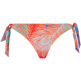 Mujer Braguitas Estampado - Braguita de bikini de corte brasileño con tiras laterales y estampado Plumes para mujer, Guava vista frontal