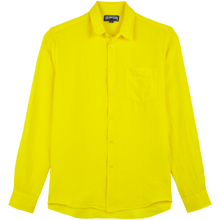 Men Others Solid - Men Linen Shirt Solid, Lemon front view