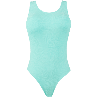 Damen Einteiler Uni - Solid Badeanzug mit überkreuzten Rückenträgern für Damen, Lagune Vorderansicht