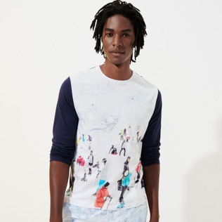 Men Others Printed - Men Long Sleeves T-shirt - Vilebrequin x Massimo Vitali, Sky blue front worn view