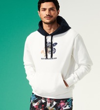 Men Others Printed - Men Cotton Hoodie Sweatshirt Ronde Des Tortues Fireworks, Off white front worn view