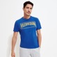 Camiseta de algodón con logotipo aterciopelado de Vilebrequin para hombre Mar azul vista frontal desgastada