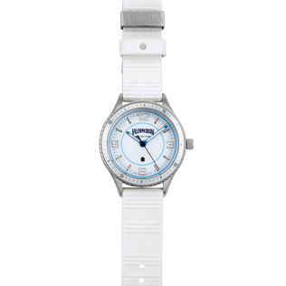 050 Liso - Reloj con esfera de 43 mm y correa a rayas, Blanco front 050 Liso - Reloj con esfera de 43 mm y correa a rayas, Blanco front