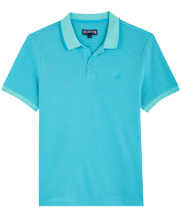 Men Cotton Pique Polo Shirt Solid Azure front view