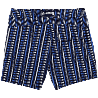 Men Fitted Printed - V Fish Fitted cut Swim shorts, Navy back Men Fitted Printed - V Fish Fitted cut Swim shorts, Navy back
