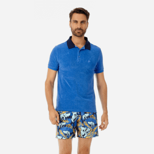 Men Others Solid - Men Terry Cloth Polo Shirt Solid Contrasted, Sea blue frontworn Men Others Solid - Men Terry Cloth Polo Shirt Solid Contrasted, Sea blue frontworn