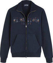 Men Cotton Front Zip Sweatshirt Neo Médusa embroidered Navy front view
