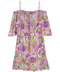 Donna Altri Stampato - Vestito corto con spalle scoperte donna Rainbow Flowers, Cyclamen vista frontale