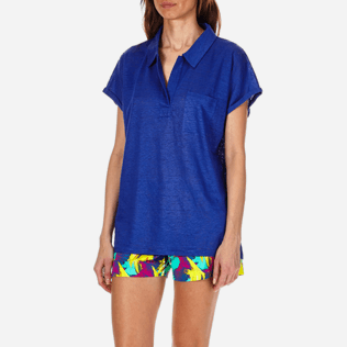 Damen Andere Uni - Solid Polohemd aus Leinenjersey für Damen, Neptune blue supp1 Damen Andere Uni - Solid Polohemd aus Leinenjersey für Damen, Neptune blue supp1