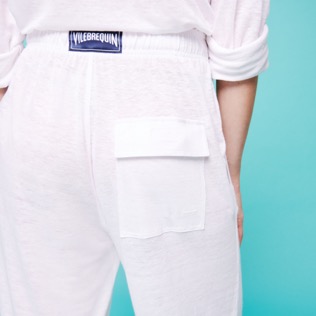 Unisex Linen Jersey Pants Solid Blanco detalles vista 1