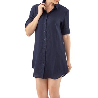 Mujer Autros Liso - Camisa larga de lino, Azul marino supp2 Mujer Autros Liso - Camisa larga de lino, Azul marino supp2