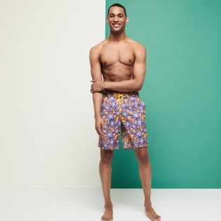Men Short classic Printed - Men Swim Trunks Long Ultra-light and packable Octopus Band, Yellow front worn view