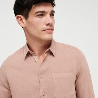 Hombre Autros Liso - Camisa de lino con tinte natural para hombre, Dew detalles vista 5