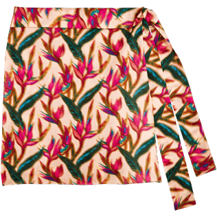 Women 014 Printed - Women Short Cotton Voile Pareo Skirt Mini Paradise 3D, Nude front Women 014 Printed - Women Short Cotton Voile Pareo Skirt Mini Paradise 3D, Nude front