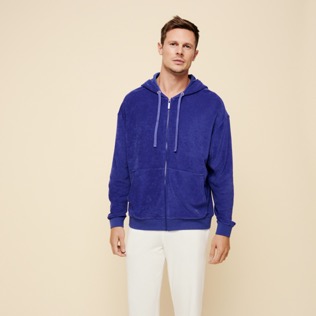 Men Others Solid - Men Terry Sweatshirt Solid, Purple blue front worn view