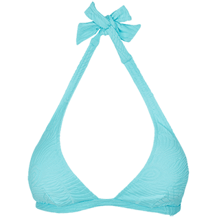 Mujer Halter Liso - Top de bikini anudado alrededor del cuello con estampado Plumes Jacquard para mujer, Lazulii blue vista frontal