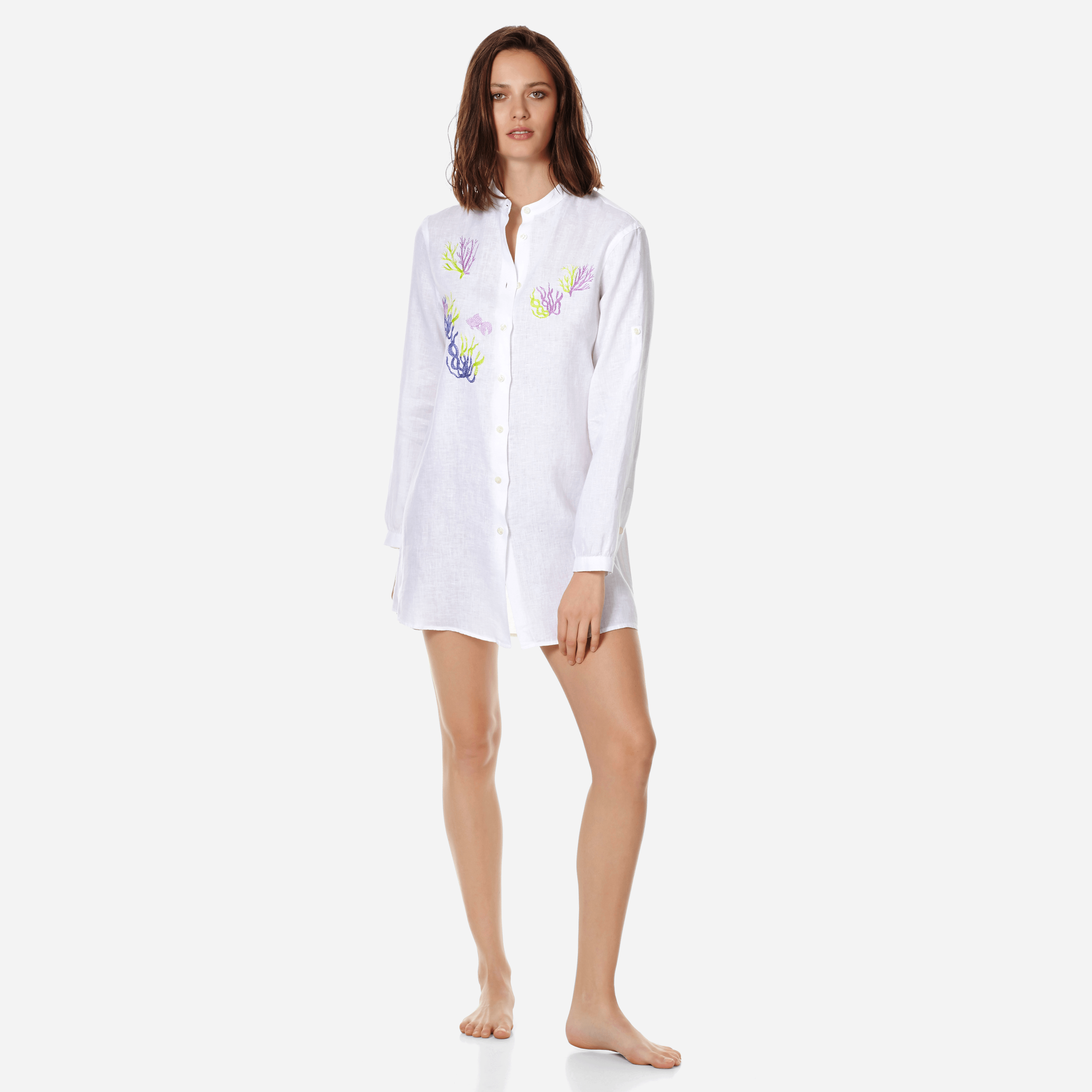 VILEBREQUIN WOMEN LINEN SHIRT DRESS CORAL AND TURTLES,FRHH9U03
