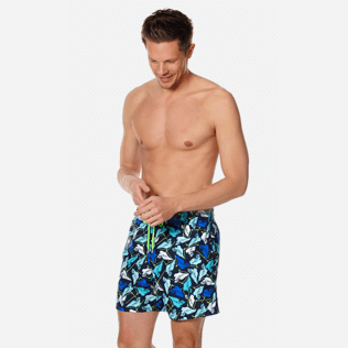 Men Classic Printed - Men Swimtrunks Baha Mar designed by John Cox - Limited Edition, Navy frontworn Men Classic Printed - Men Swimtrunks Baha Mar designed by John Cox - Limited Edition, Navy frontworn