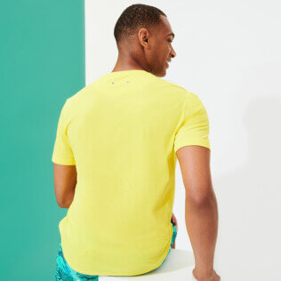 Uomo Altri Unita - T-shirt uomo in cotone biologico tinta unita, Limone vista indossata posteriore