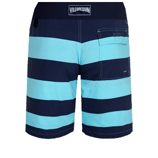 Hombre Cintura plana Gráfico - Bañador largo con estampado Flat Belt Bicolor Stripes para hombre, Lazulii blue back Hombre Cintura plana Gráfico - Bañador largo con estampado Flat Belt Bicolor Stripes para hombre, Lazulii blue back