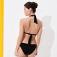 Women Classic brief Solid - Women Bikini Bottom Midi Brief Plumes Jacquard, Black back worn view