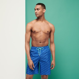 Men Long classic Printed - Men Swimwear Long Ultra-light and packable Micro Ronde Des Tortues, Sea blue front worn view