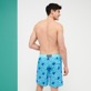 Men Long classic Printed - Men Swim Trunks Long Turtles Splash Flocked, Lazulii blue back worn view
