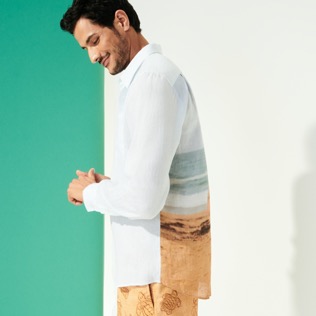 Imagen de Hombre Autros Estampado - Camisa de lino con estampado Père & Fils para hombre, Cielo 2 detalles vista 4 Imagen de Hombre Autros Estampado - Camisa de lino con estampado Père & Fils para hombre, Cielo 2 detalles vista 4