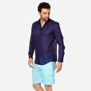 Autros Liso - Camisa en gasa de algodón de color liso unisex, Midnight blue frontworn Autros Liso - Camisa en gasa de algodón de color liso unisex, Midnight blue frontworn