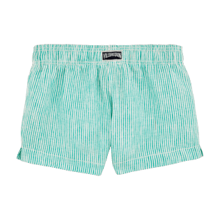 Girls Others Graphic - Girls Linen Shortie Micro Stripes Birds of Paradise Embroidery, Veronese green back Girls Others Graphic - Girls Linen Shortie Micro Stripes Birds of Paradise Embroidery, Veronese green back