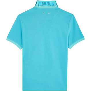 Herren Andere Uni - Solid Polohemd aus Baumwollpikee für Herren, Aquamarin blau Rückansicht