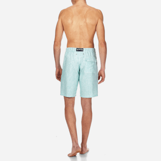 Men Shorts Graphic - Men Straight Linen Bermuda Shorts Micro Stripes, Veronese green backworn Men Shorts Graphic - Men Straight Linen Bermuda Shorts Micro Stripes, Veronese green backworn