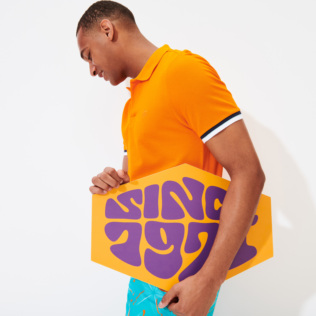 Picture of Men Others Solid - Men Cotton Pique Polo Shirt Solid, Apricot details view 2 Picture of Men Others Solid - Men Cotton Pique Polo Shirt Solid, Apricot details view 2