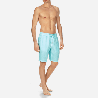 Men Others Solid - Men Italian Pockets Linen Bermuda Shorts Solid, Lagoon frontworn Men Others Solid - Men Italian Pockets Linen Bermuda Shorts Solid, Lagoon frontworn