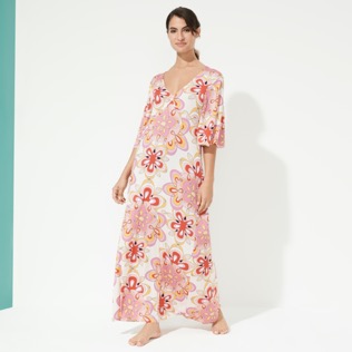 Damen Andere Bedruckt - Langes Kaleidoscope Kleid für Damen, Camellia Vorderseite getragene Ansicht