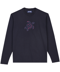 Men Others Embroidered - Men Embroidered Corduroy Turtle Cotton Long Sleeves T-Shirt, Navy front view