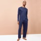 Men Others Solid - Unisex Linen Long Sleeves T-shirt Solid, Navy details view 2