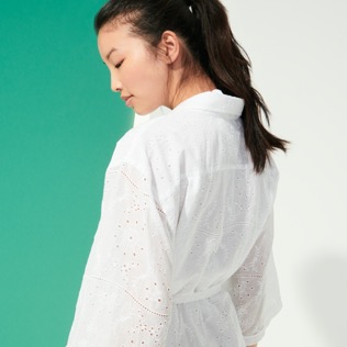 Damen Andere Bestickt - Broderies Anglaises Hemdkleid aus Baumwolle für Damen, Weiss Details Ansicht 1