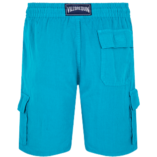 Einfarbige Leinen-Bermudashorts mit Cargotaschen für Herren Ming blue Rückansicht