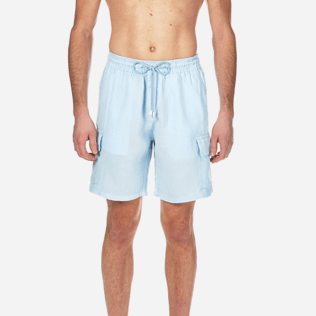 Men Others Solid - Men Cargo Linen Bermuda Shorts Solid, Sky blue supp1 Men Others Solid - Men Cargo Linen Bermuda Shorts Solid, Sky blue supp1