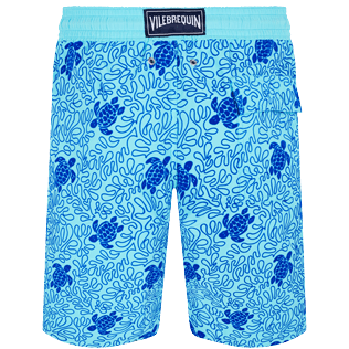 Men Long classic Printed - Men Swimwear Long Turtles Splash Flocked, Lazulii blue back view