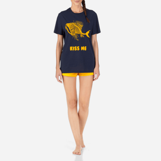 Donne T-Shirt Stampato - T-shirt girocollo Prehistoric Fish, Blu marine frontworn Donne T-Shirt Stampato - T-shirt girocollo Prehistoric Fish, Blu marine frontworn